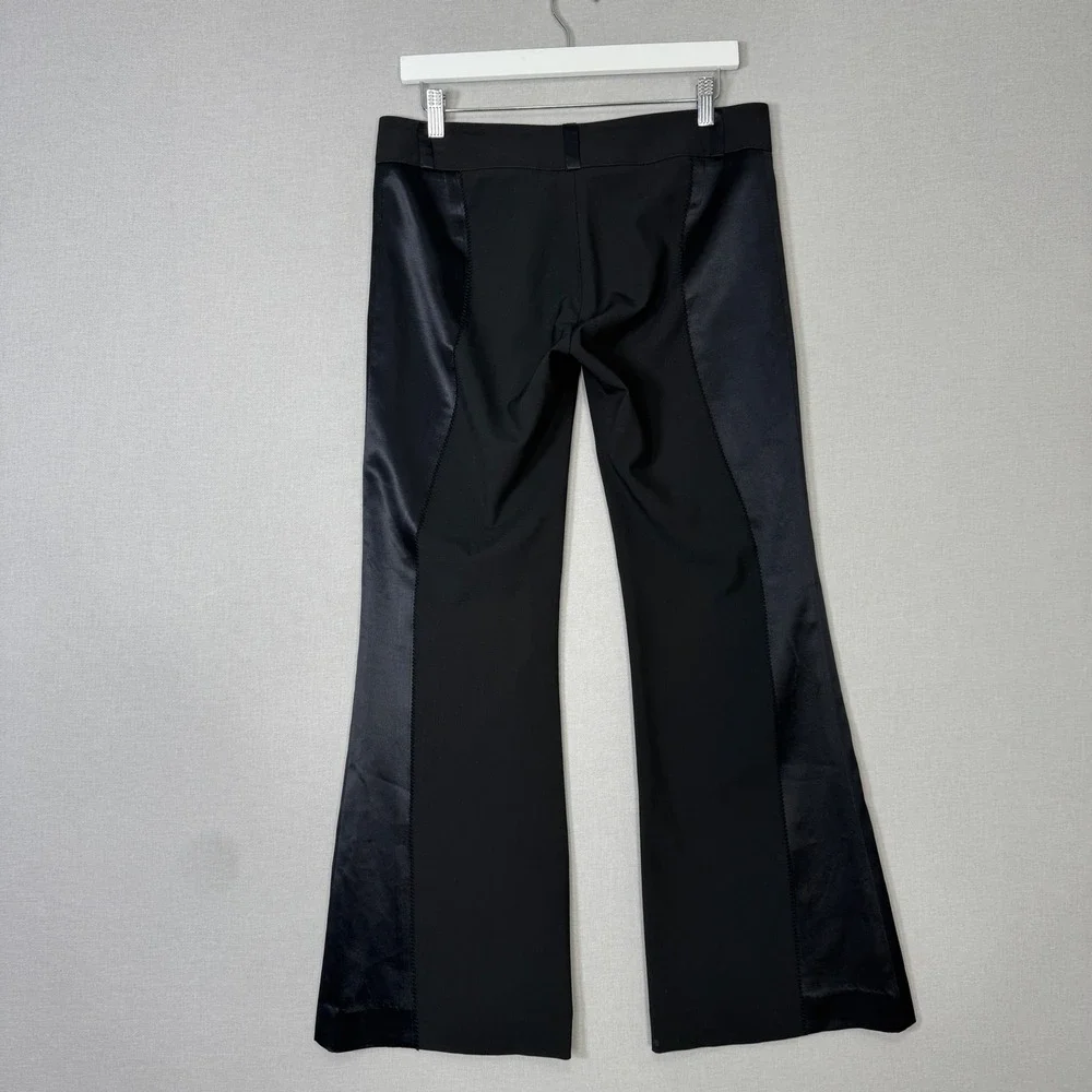 YA-YA Satin Tuxedo Trousers Womens 6 Black Low Rise Flare Dress Pants Y2K Luxury